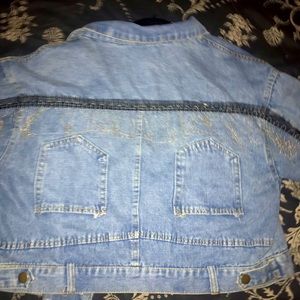 Denim Jean Jacket Cropped Silver Metal Bead Fringe
